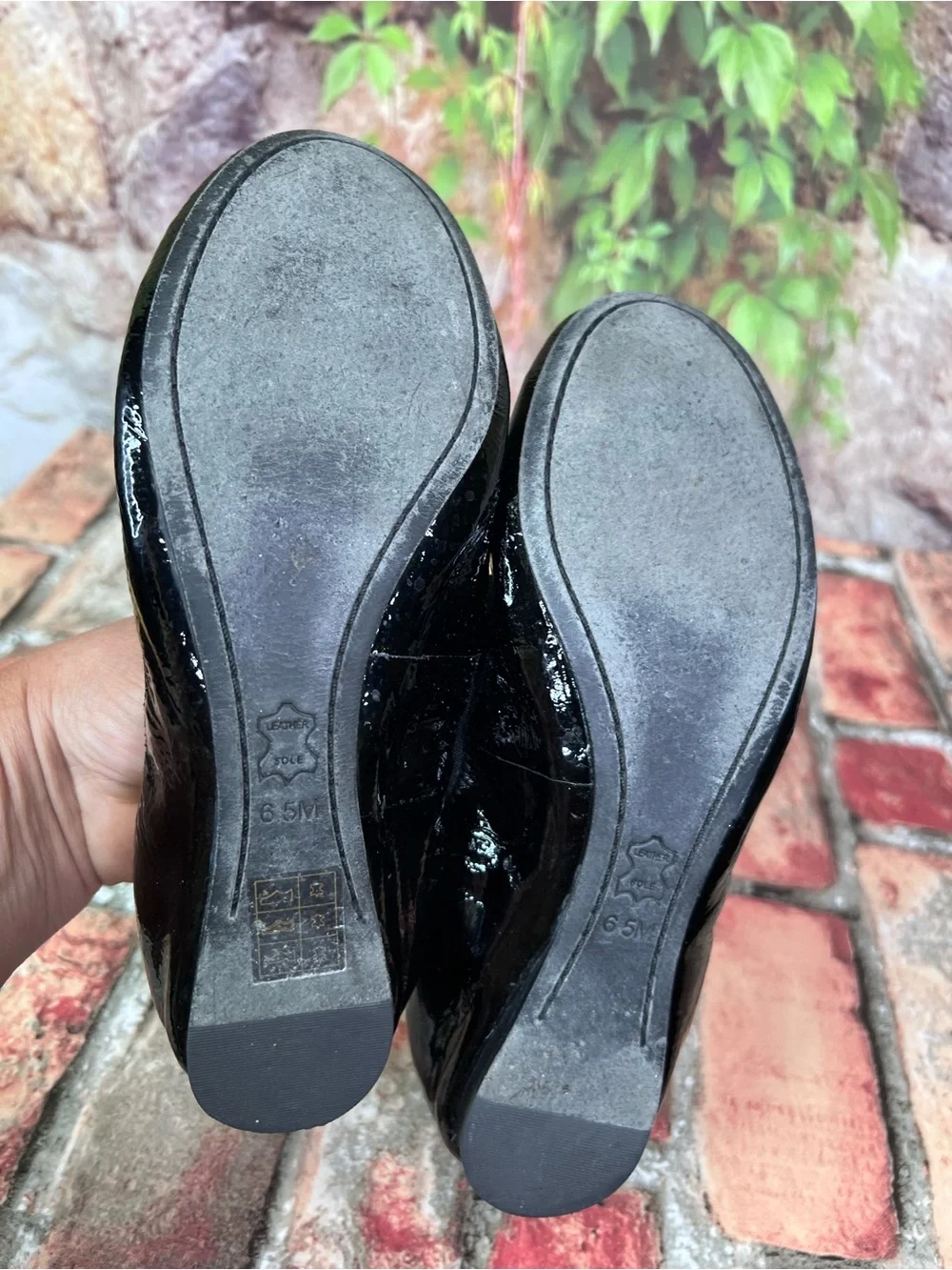 TORY BURCH Caroline Black Patent Leather Slip On Balletcore Logo Flats, 6.5M